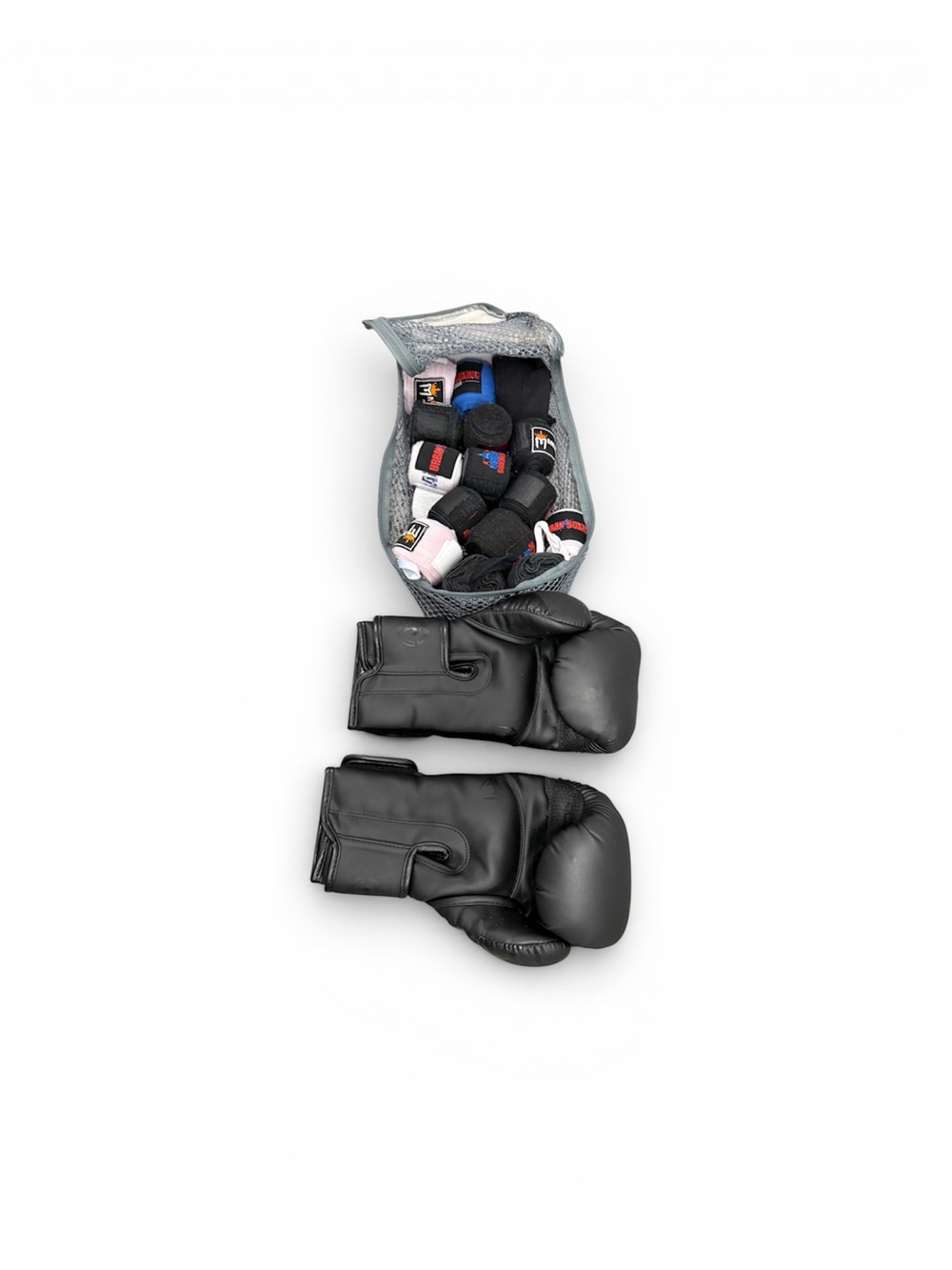 Black Boxing Gloves with Assorted Hand Wraps